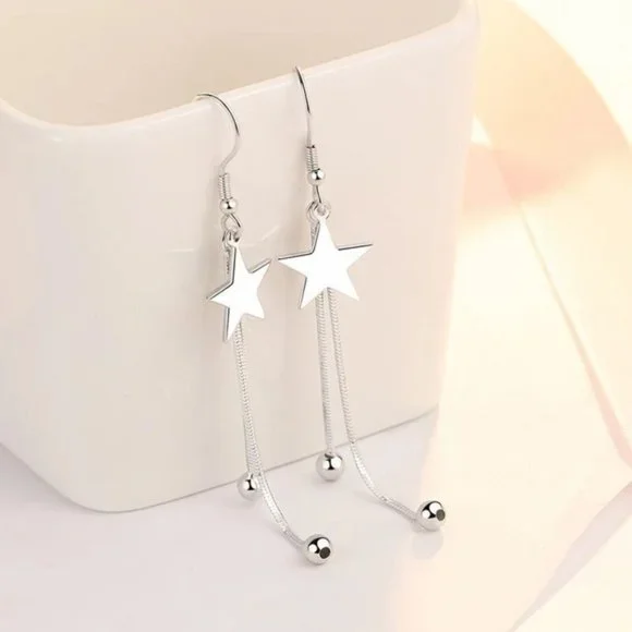 925 Sterling Silver luxury star Tassel bead earrings for women fashion p… - Picture 3 of 5
